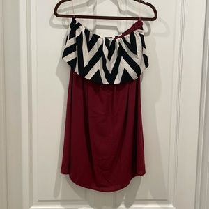 Pixi + Ivy burgundy off the shoulders dress